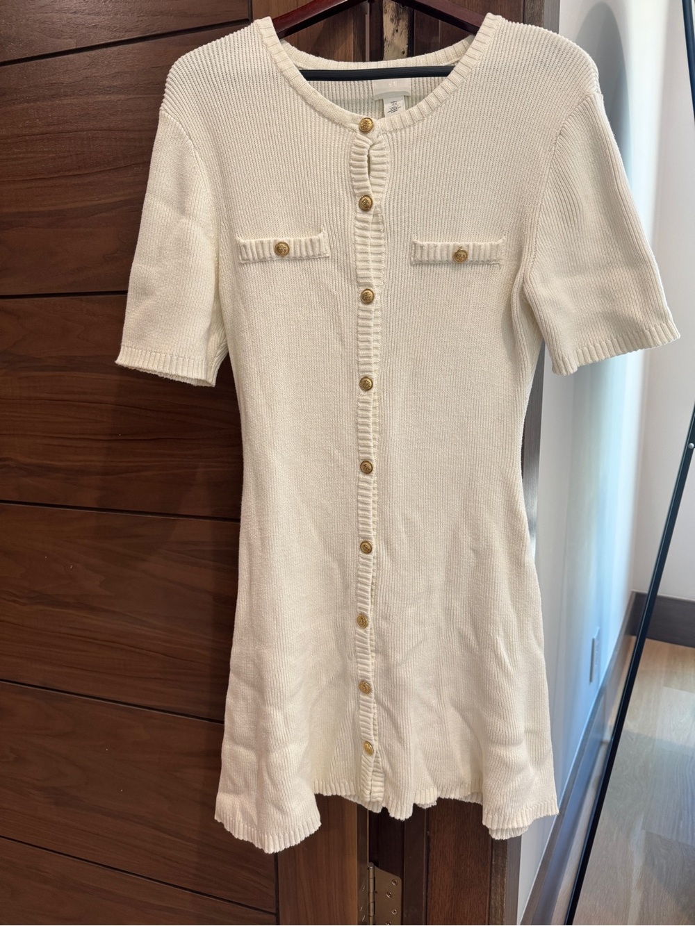 H&M Cream Button-Front Knit Dress